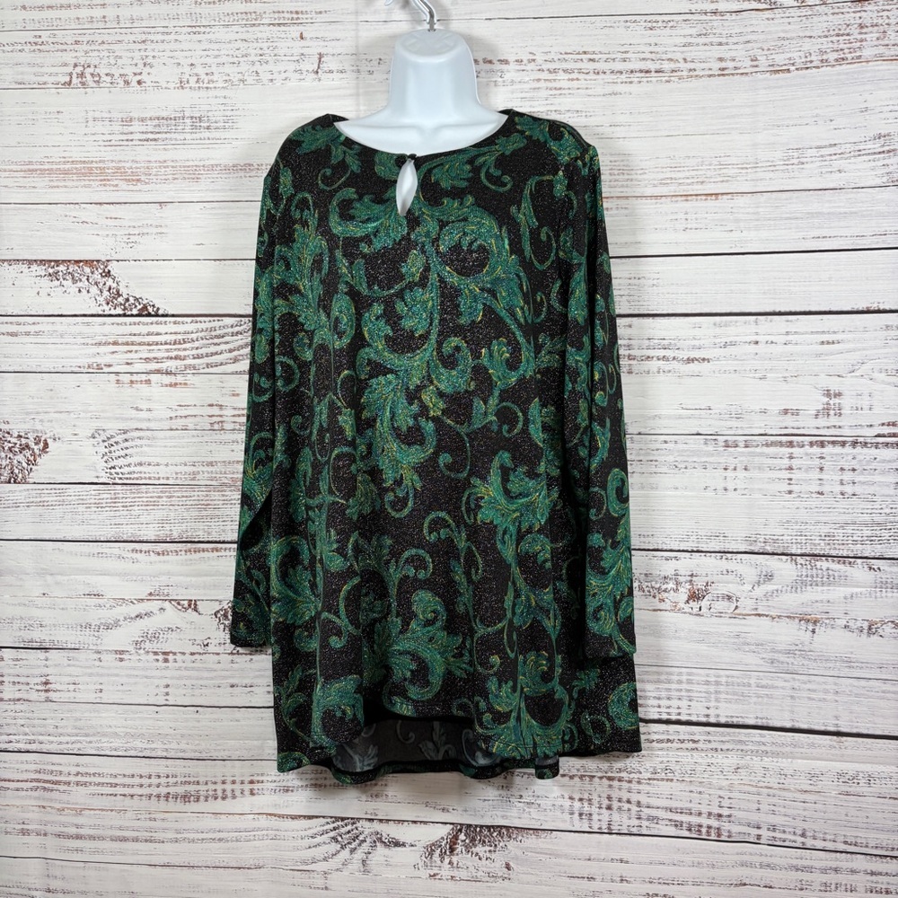 Susan Graver Black Paisley Metallic Long Sleece Tunic Top